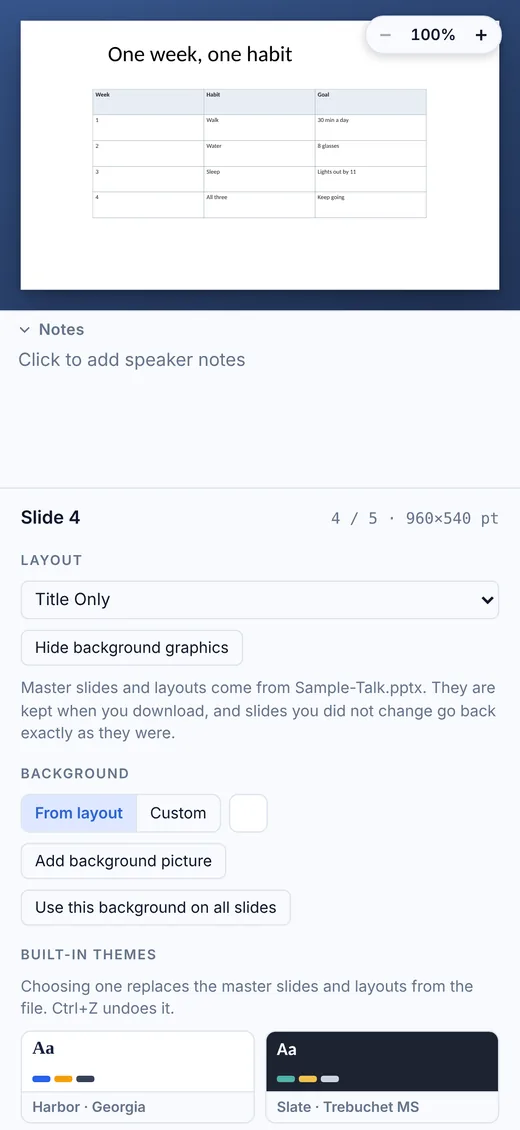 A table on a slide on iPhone